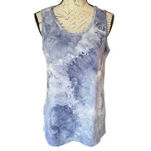 Reebok Like New Blue & White Tie Dye Athletic Workout Tank Top Sleeveless Flowy